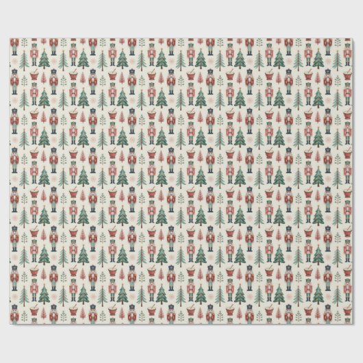 Papier Cadeau Classic Red & Green Christmas Nutcracker Pattern (Plat)