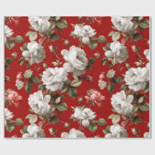 Papier Cadeau Classic Red Rose White Floral Pattern (Plat)
