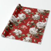 Papier Cadeau Classic Red Rose White Floral Pattern (Déroulé)