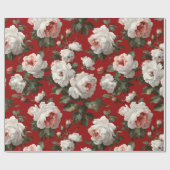 Papier Cadeau Classic Red Rose White Floral Pattern (Plat)