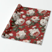 Papier Cadeau Classic Red Rose White Floral Pattern (Déroulé)