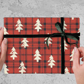 Papier Cadeau Classic Red Tartan Plaid Christmas Pine Trees