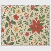 Papier Cadeau Classic Rouge Vert vacances motif floral (Plat)