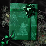 Papier Cadeau Classic Tree Pattern | Bold Kelly Green Christmas<br><div class="desc">Tis the season for rich creative, artsy custom color! Modern, dark, and moody patterned holiday design with a fun festive jewel tone palette features a whimsical sparkly Christmas trees with a frisky paint splatter enhanced with faux metallic glitter along with a matching low profile solid background. For other colors or...</div>