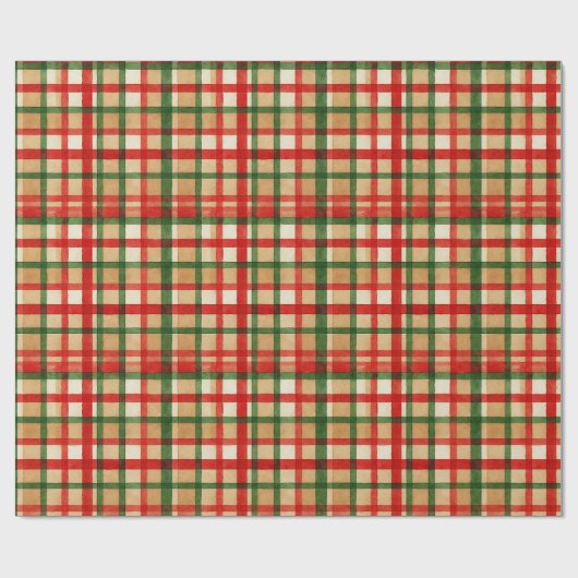 Papier Cadeau Classic Vert Aquarelle Rouge Motif d'art plaid (Plat)
