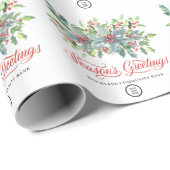 Papier Cadeau Classique Baies de houx Noël Fêtes Entreprise (Coin rond)