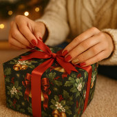 Papier Cadeau Classique classique Noël Rouge Bow & Gold Bell