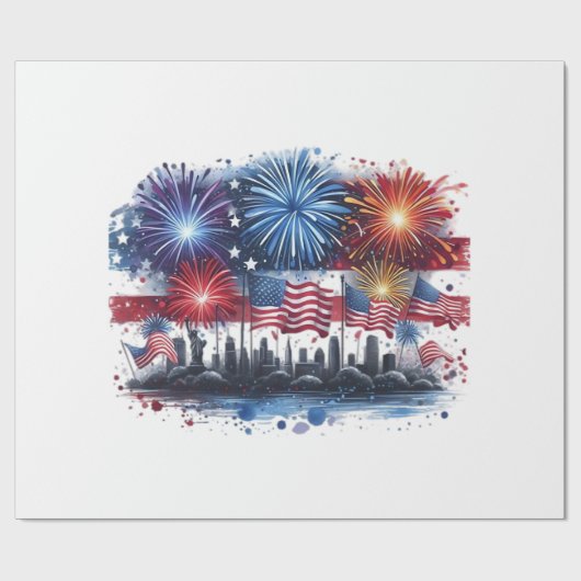 Papier Cadeau Classique de feu d'artifice de vacances (Plat)