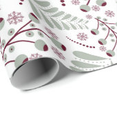 Papier Cadeau Classique de Noël Rouge et Motif vert (Coin rond)