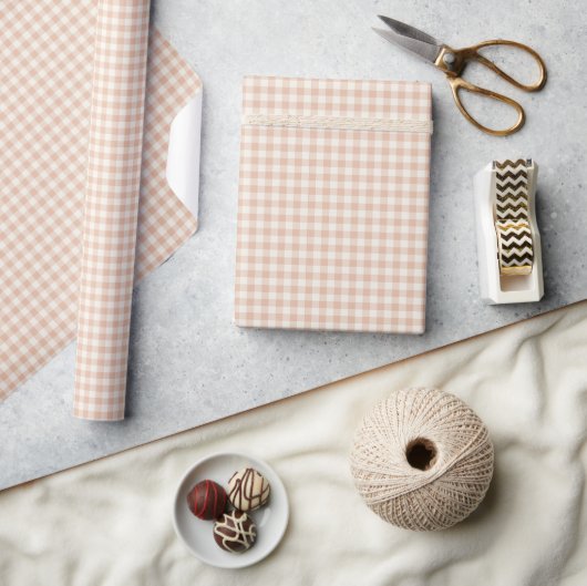 Papier Cadeau Classique Gingham Début d'Automne | Abricot Chaud (Artisanat)