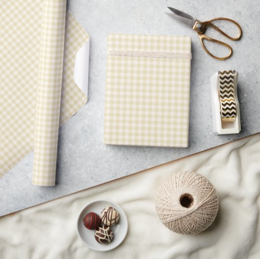 Papier Cadeau Classique Gingham Début d'Automne | Blé Doré (Artisanat)