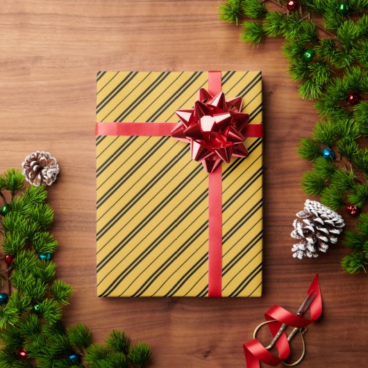Papier Cadeau Classique Jaune Noir Stripes Motif (Cadeau de vacances)