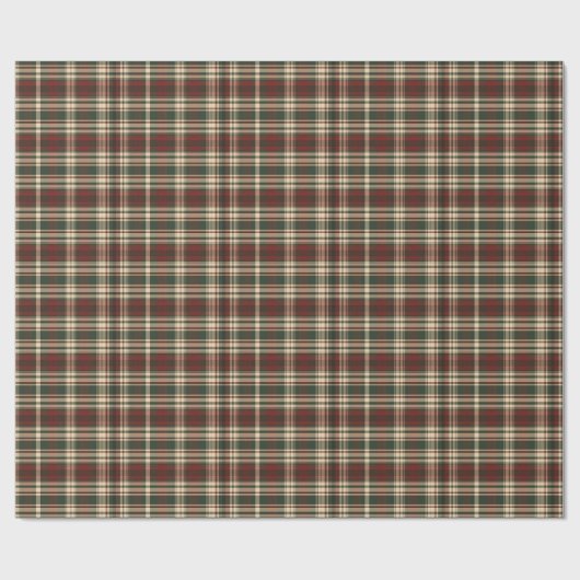 Papier Cadeau Classique millésime de Noël rouge et vert tartan (Plat)