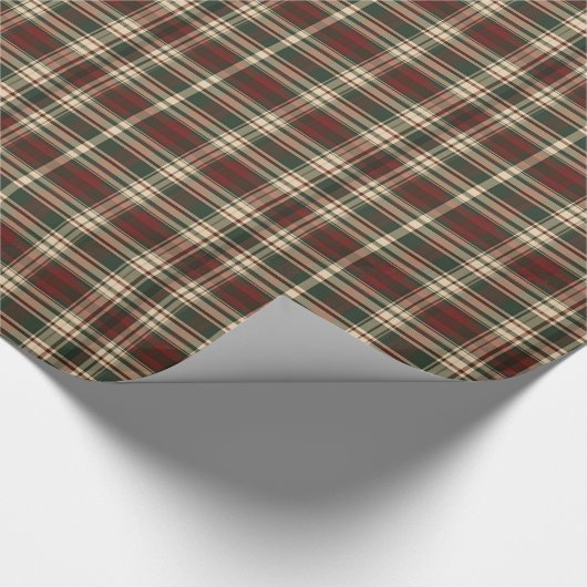 Papier Cadeau Classique millésime de Noël rouge et vert tartan (Coin)