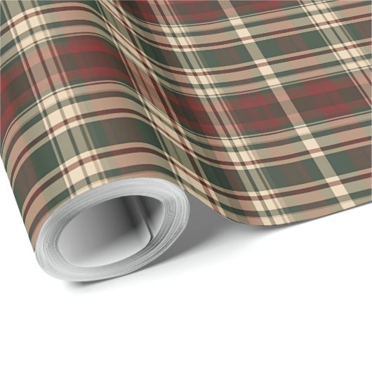 Papier Cadeau Classique millésime de Noël rouge et vert tartan (Coin rond)