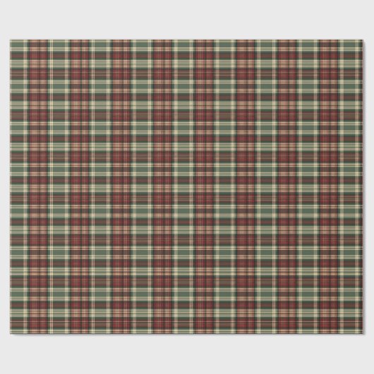 Papier Cadeau Classique millésime de Noël rouge et vert tartan (Plat)