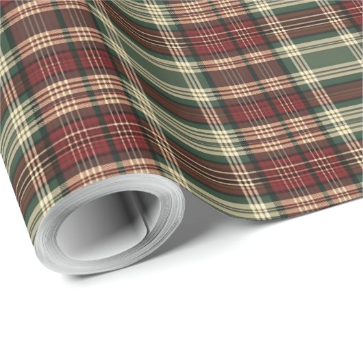 Papier Cadeau Classique millésime de Noël rouge et vert tartan (Coin rond)