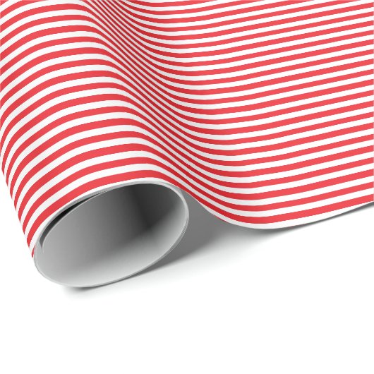 Papier Cadeau Classique moderne mince rouge et blanc rayé (Coin rond)