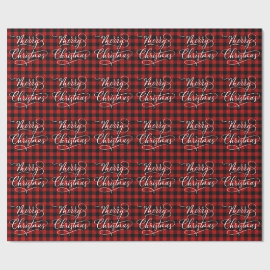 Papier Cadeau Classique moderne Rouge Plaid Joyeux Noël (Plat)