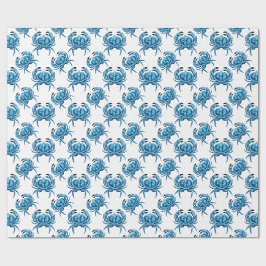 Papier Cadeau Classique Motif Bord de Mer Crabe Bleu (Plat)