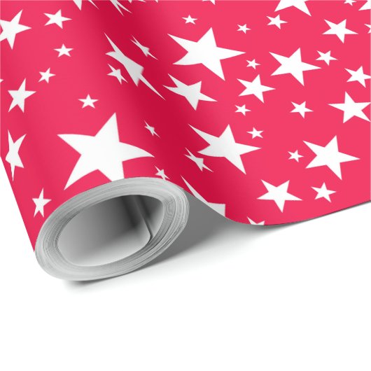 Papier Cadeau Classique Noël Rouge Modèle Blanc Étoiles tendance (Coin rond)