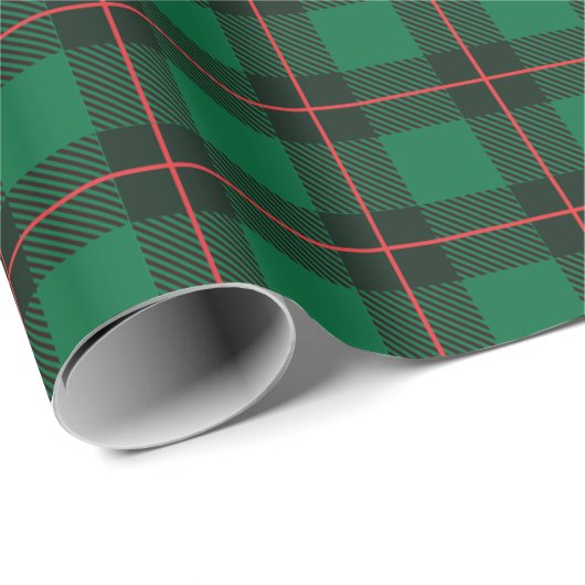 Papier Cadeau Classique Noël Vert Rouge Plaid Tartan Motif (Coin rond)