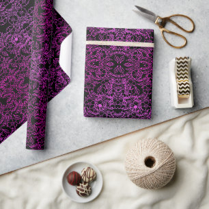 Papier Cadeau Classique Noir et rose Dégradé floral élégant