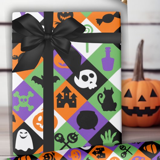 Papier Cadeau Classique Orange, Vert Et Violet Halloween Thémati