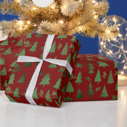 Papier Cadeau Classique rouge et vert sapin de Noël Jolly Motif