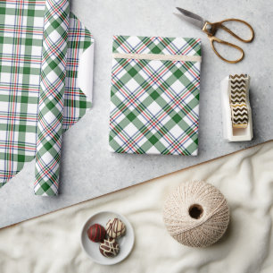 Papier Cadeau Classique Rouge Vert Bleu Blanc En vichy