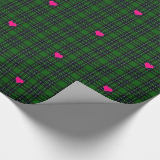 Papier Cadeau Classique vert tartan noir Plaid coeur rose accent (Coin)
