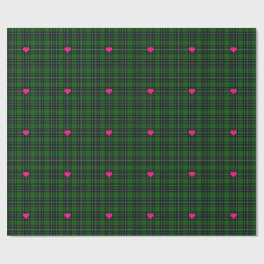 Papier Cadeau Classique vert tartan noir Plaid coeur rose accent (Plat)
