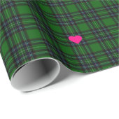 Papier Cadeau Classique vert tartan noir Plaid coeur rose accent (Coin rond)