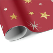 Papier Cadeau Classy Chic Elegant Or Argent Rouge Star de Noël (Coin rond)