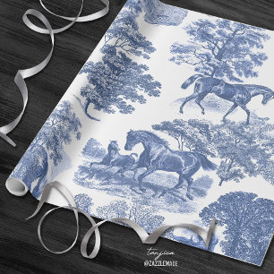Papier Cadeau Classy Elegant Vintage Blue Horses Country Toile