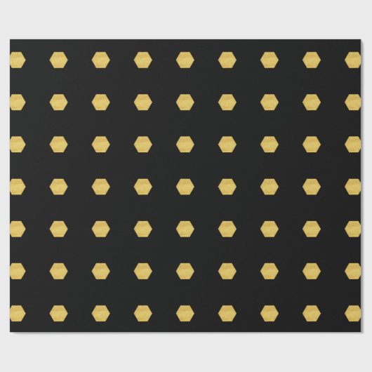Papier Cadeau Classy Matte Gold Hexagons Motif sur Noir (Plat)