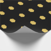 Papier Cadeau Classy Matte Gold Hexagons Motif sur Noir (Coin)