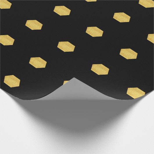 Papier Cadeau Classy Matte Gold Hexagons Motif sur Noir (Coin)