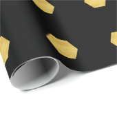Papier Cadeau Classy Matte Gold Hexagons Motif sur Noir (Coin rond)