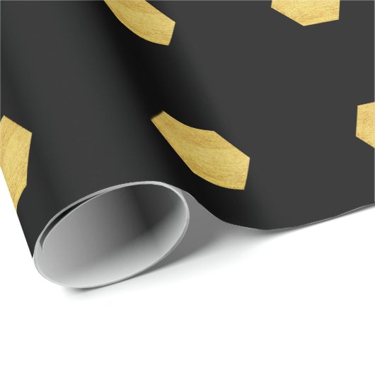 Papier Cadeau Classy Matte Gold Hexagons Motif sur Noir (Coin rond)