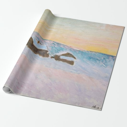 Papier Cadeau Claude Monet - Norvège Paysage, Maisons Bleues (Déroulé)