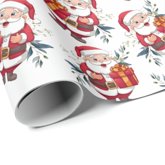 Papier Cadeau Clause Santa avec présent (Coin rond)