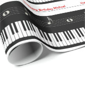 Papier Cadeau Clavier de piano, notes de musique, personnalisati (Coin rond)