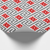 Papier Cadeau Clé de Deco, rouge, blanc grecs et gris/gris (Coin)