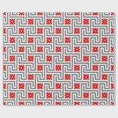 Papier Cadeau Clé de Deco, rouge, blanc grecs et gris/gris (Plat)