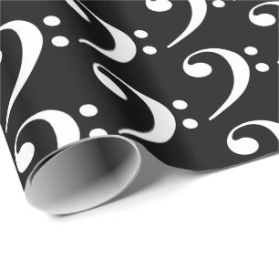 Papier Cadeau Clé de fa Musique Blanche sur Fond Noir