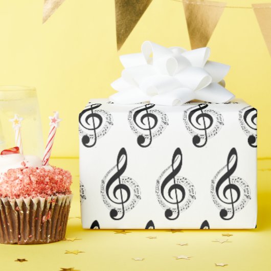 Papier Cadeau Clé de sol musicale sur fond blanc (Fête d'anniversaire)