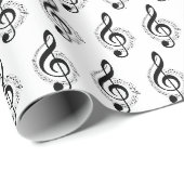 Papier Cadeau Clé de sol musicale sur fond blanc (Coin rond)