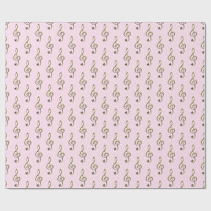 Papier Cadeau Clé de Sol Rose Pâle Symbole Musical pour Amoureux
