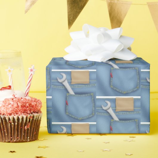 Papier Cadeau clé en poche en jean bleu (Fête d'anniversaire)